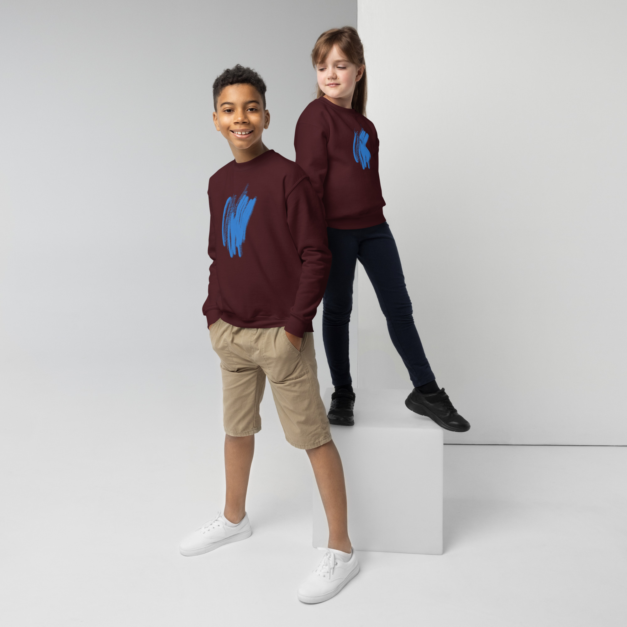 Youth Blue Scribble Crewneck Sweatshirt