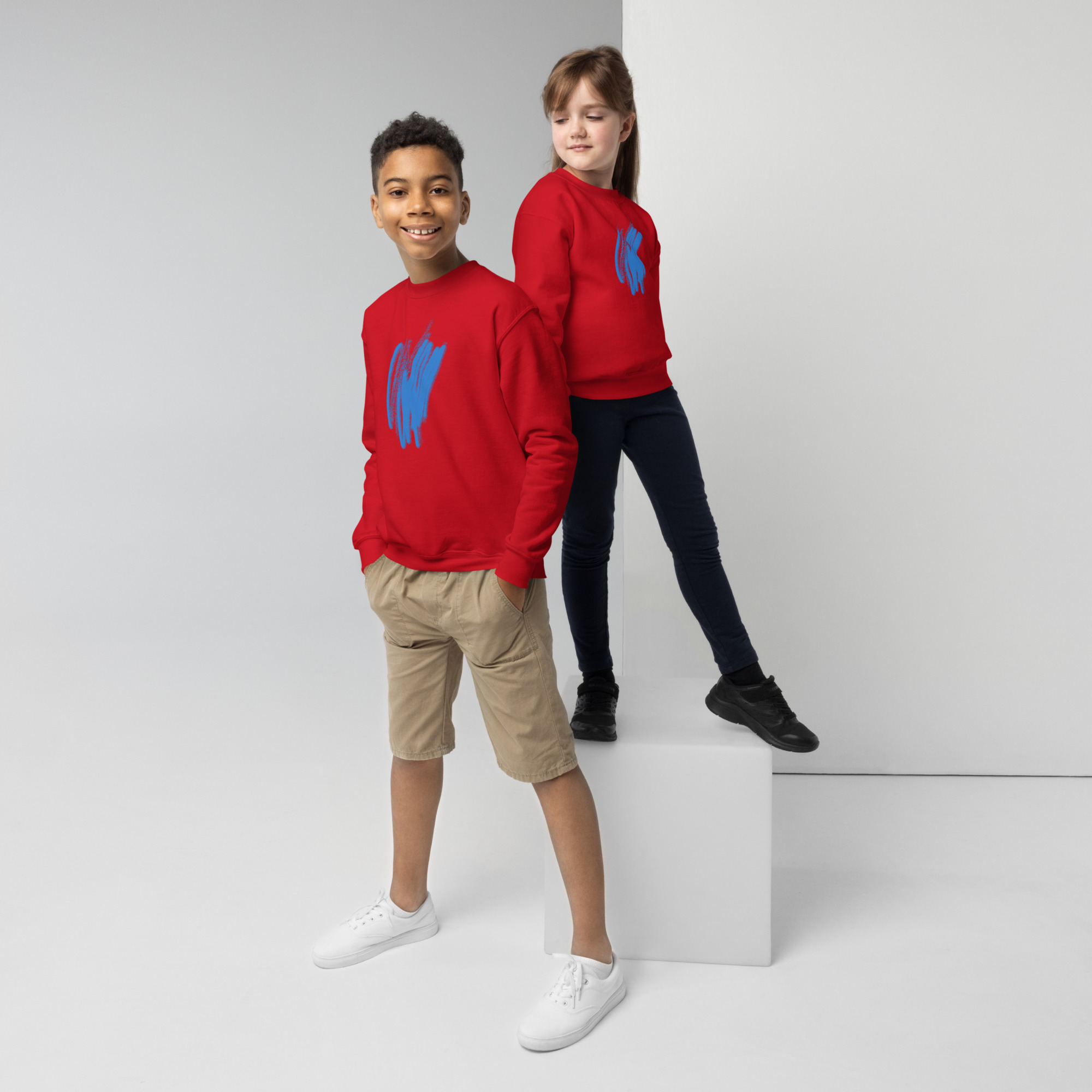 Youth Blue Scribble Crewneck Sweatshirt