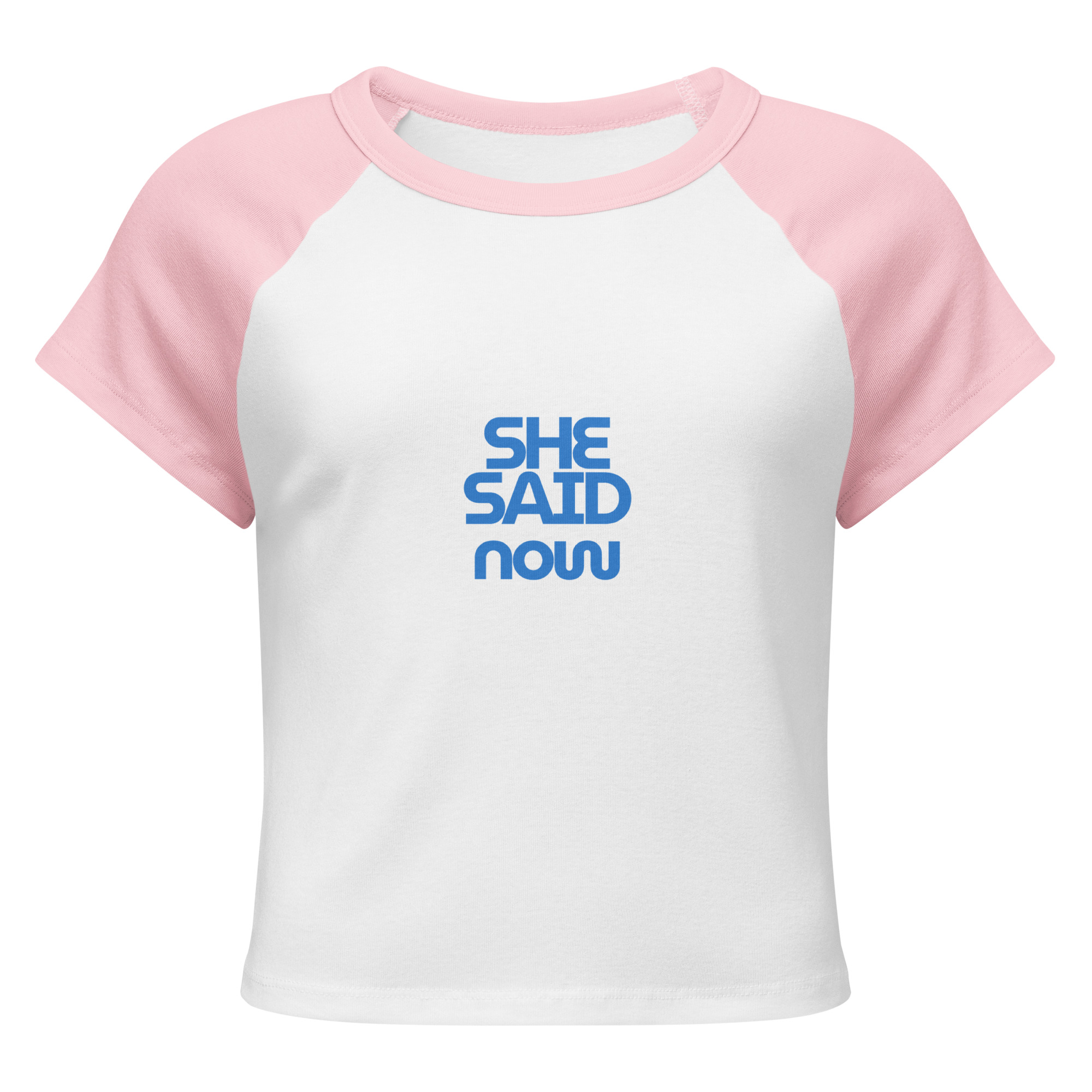 Bold “She Said Now” Raglan Crop Tee